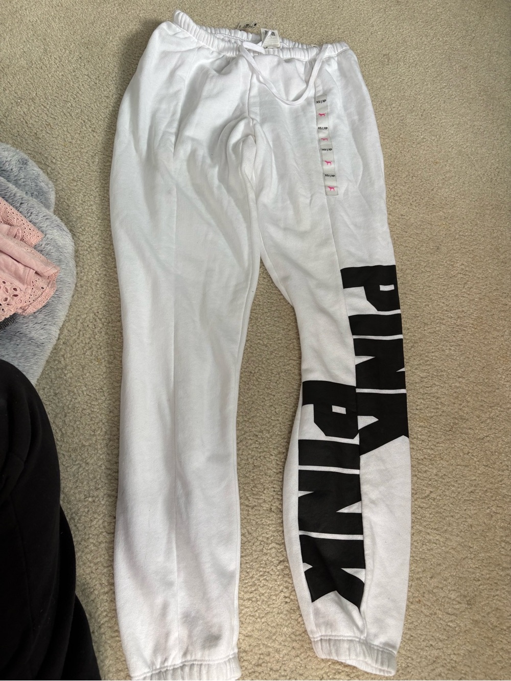 PINK Victoria's Secret White Sweatpants with Pink Logo Trim